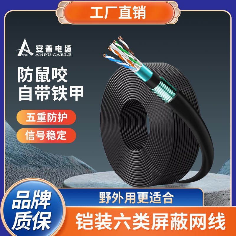 安普室外六類鎧甲屏蔽網(wǎng)線防老鼠咬可地埋鎧裝防水防曬戶外網(wǎng)絡(luò)線